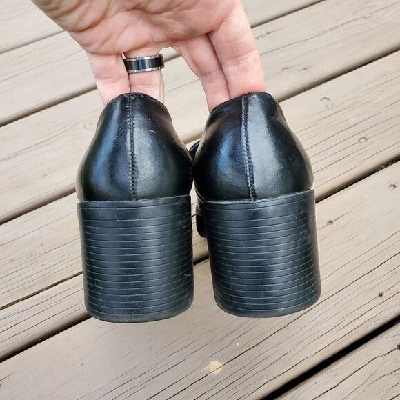 Vintage 90s y2k Bratz Black Vegan Leather Platform Oxford Chunky Heel Loafers - Picture 7 of 10